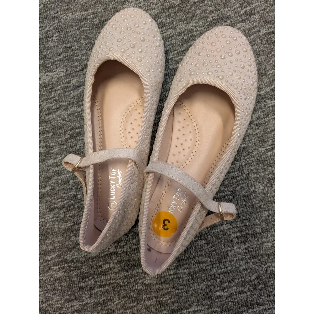 Lucky Top Kids Girls‎ Pearl Embellished Mary Jane Flats Blush Pink Size 3 Dressy